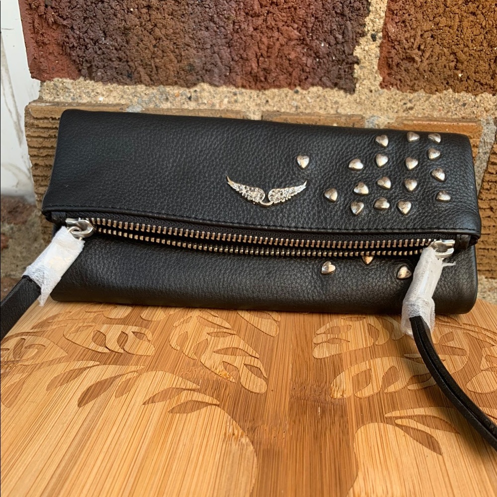 Zadig & Voltaire Rocky Leather Heart Clutch in Black